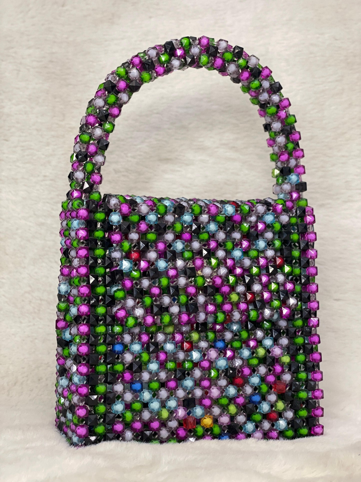 Handmade Multicolor Beaded Purse – Acrylic Crystal Bag with Top Handle | Unique Gift for Her | BeadnBags