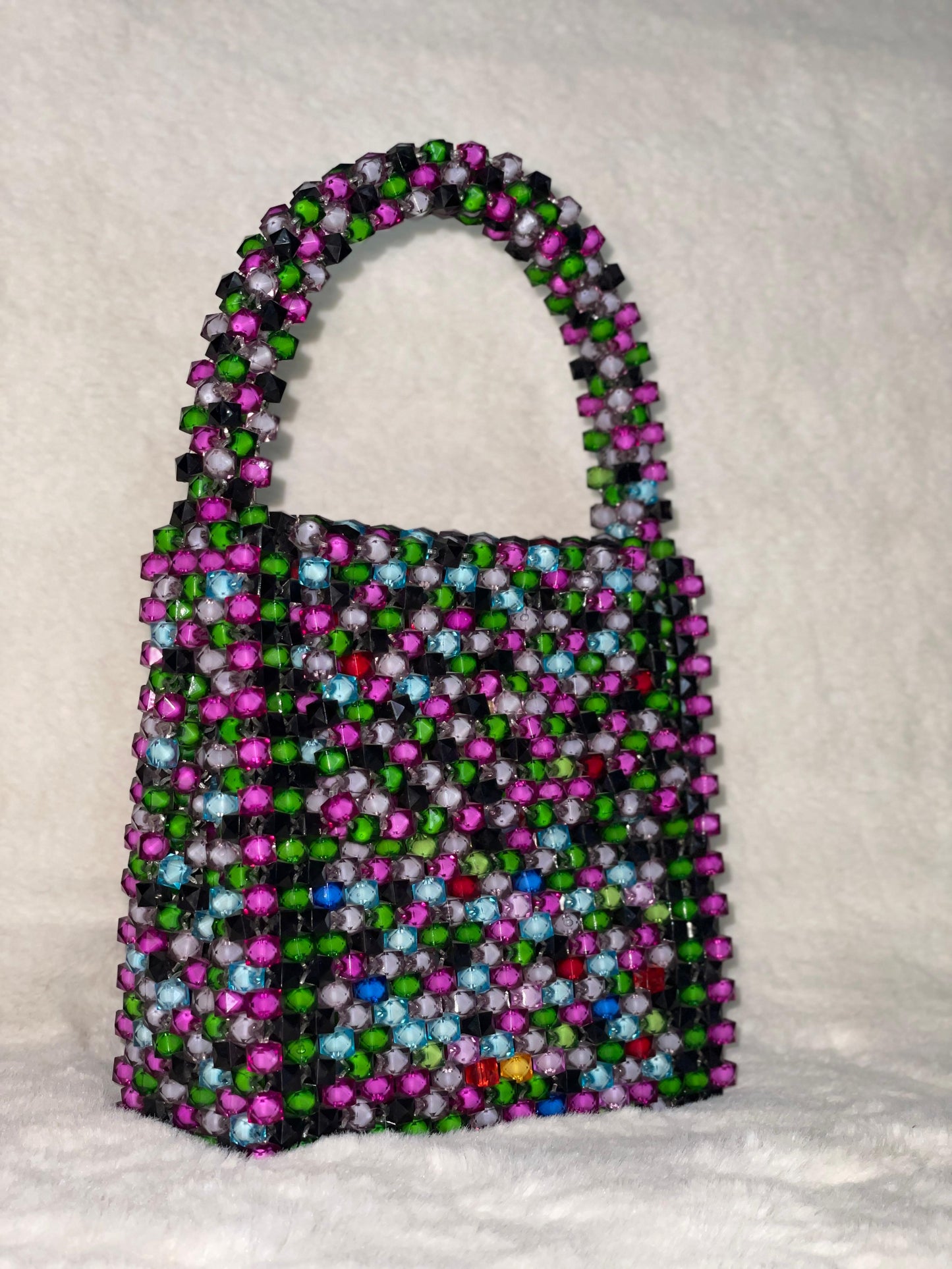 Handmade Multicolor Beaded Purse – Acrylic Crystal Bag with Top Handle | Unique Gift for Her | BeadnBags