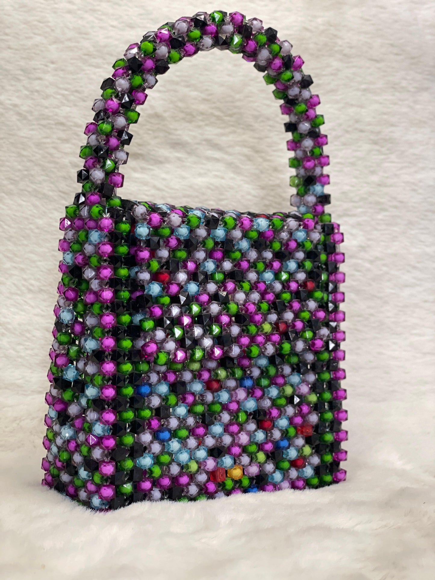 Handmade Multicolor Beaded Purse – Acrylic Crystal Bag with Top Handle | Unique Gift for Her | BeadnBags