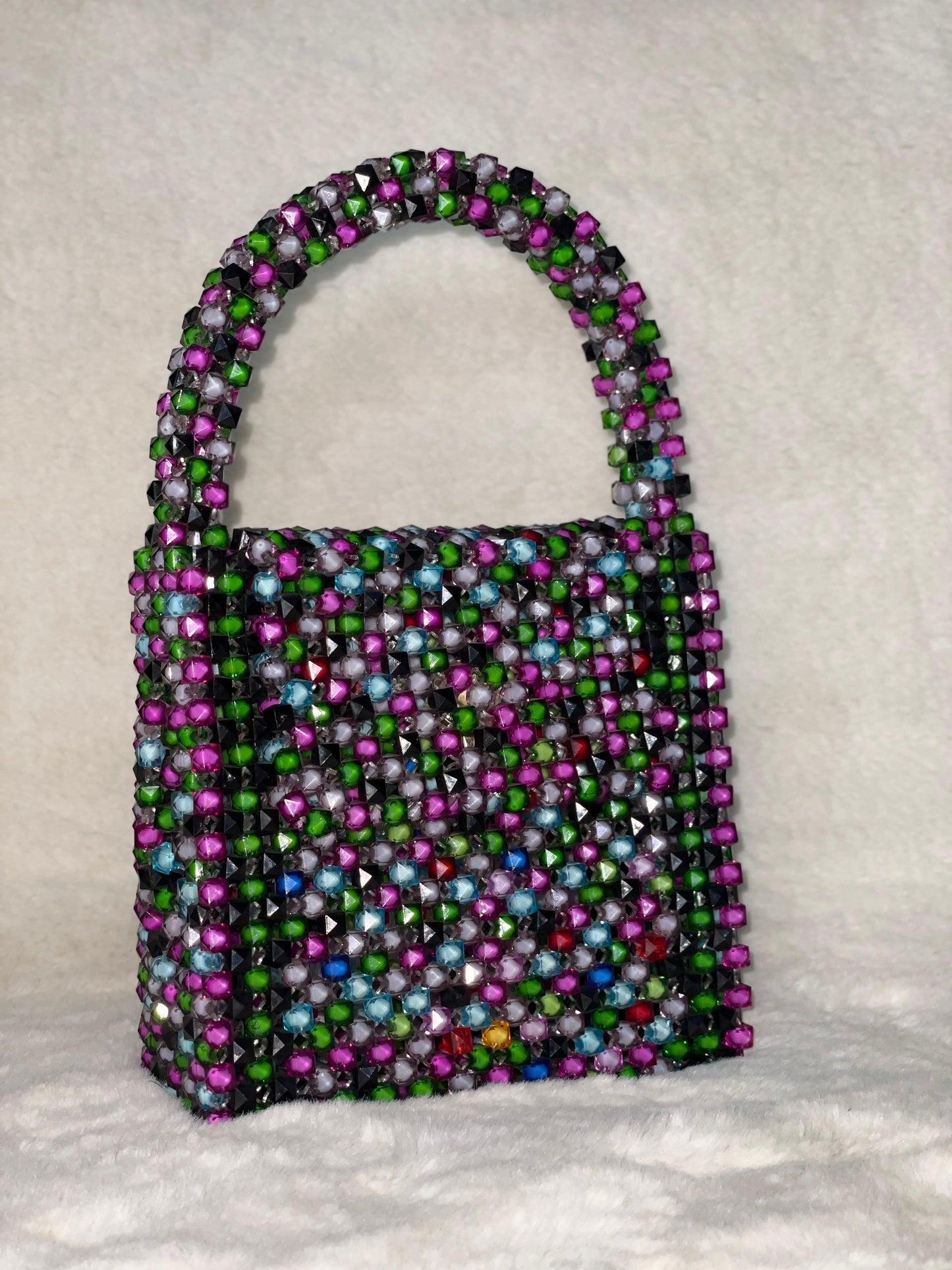 Handmade Multicolor Beaded Purse – Acrylic Crystal Bag with Top Handle | Unique Gift for Her | BeadnBags