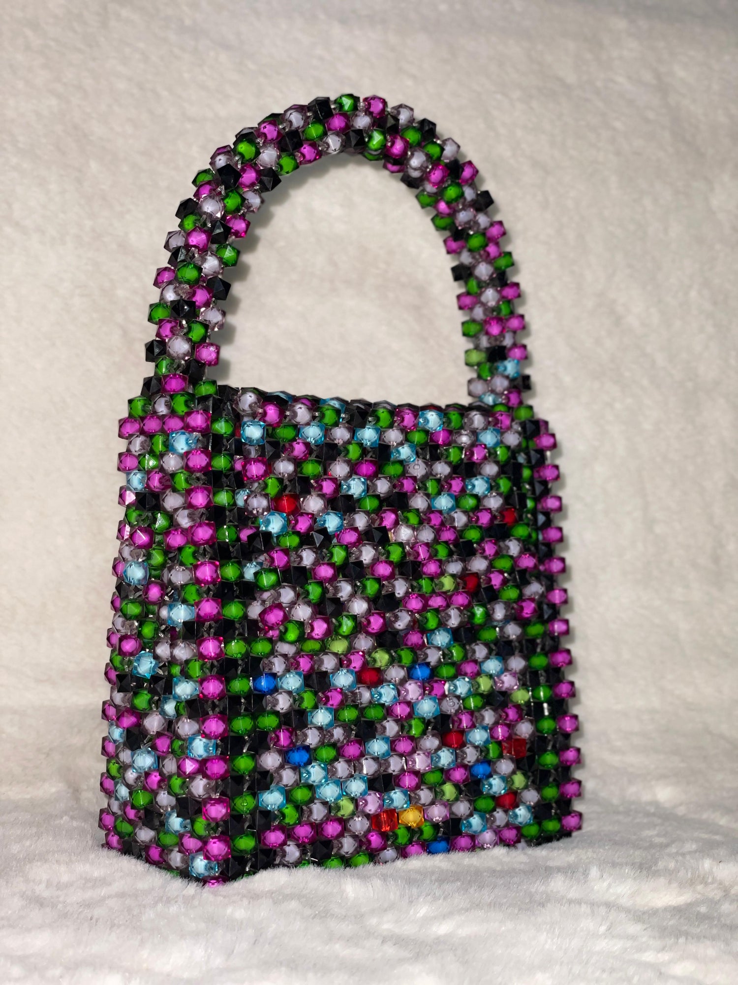 Handmade Multicolor Beaded Purse – Acrylic Crystal Bag with Top Handle | Unique Gift for Her | BeadnBags
