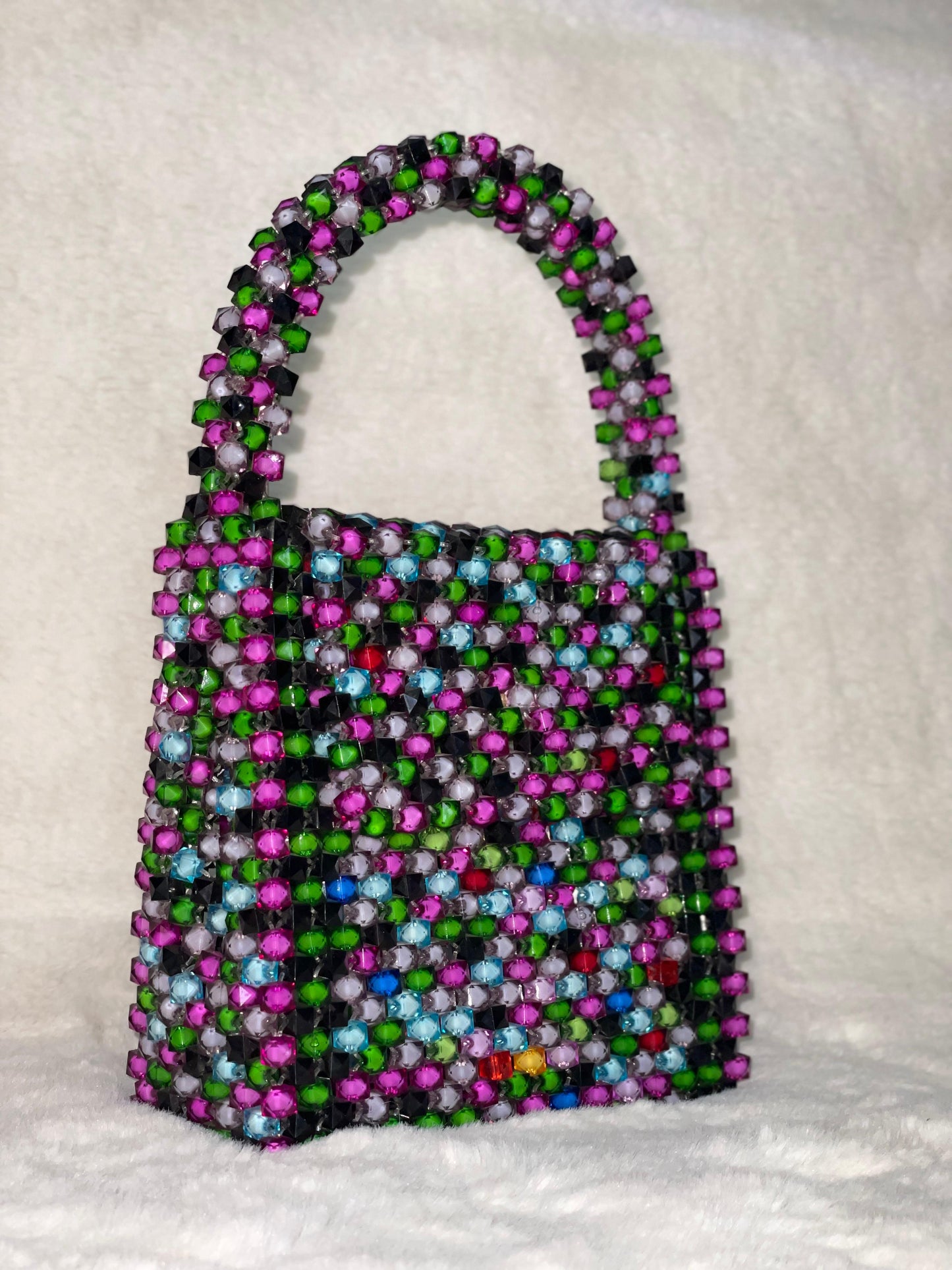 Handmade Multicolor Beaded Purse – Acrylic Crystal Bag with Top Handle | Unique Gift for Her | BeadnBags